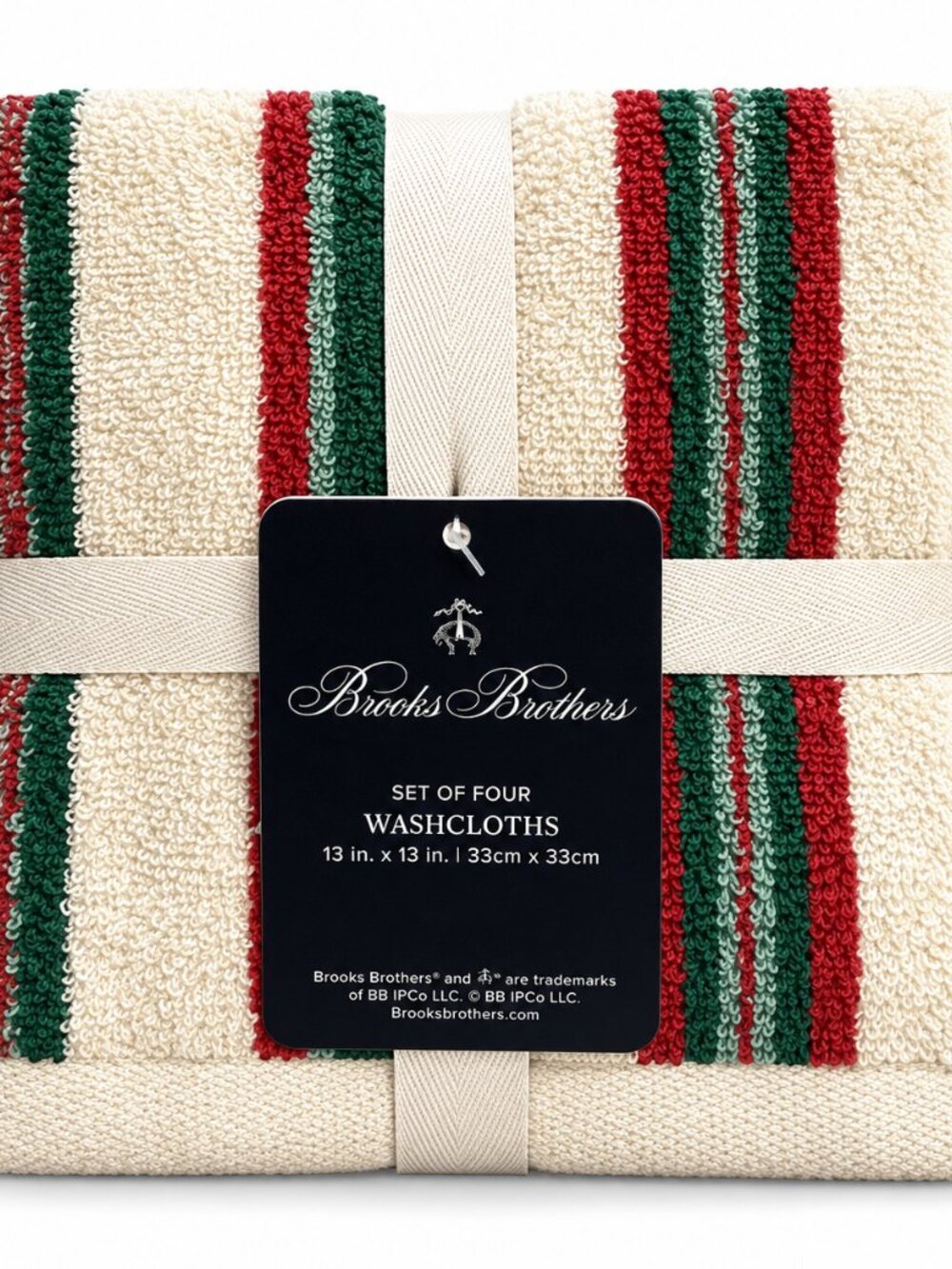 Brooks Brothers Christmas Washcloths Facecloths Set of 4 Red Green Cream 13x13"